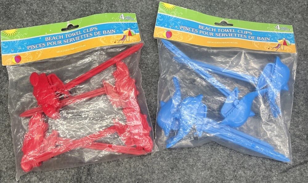 2 Sets Of 4 New CRAB DOLPHIN Beach Towel Clips Outside Anchor Clip Spikes
